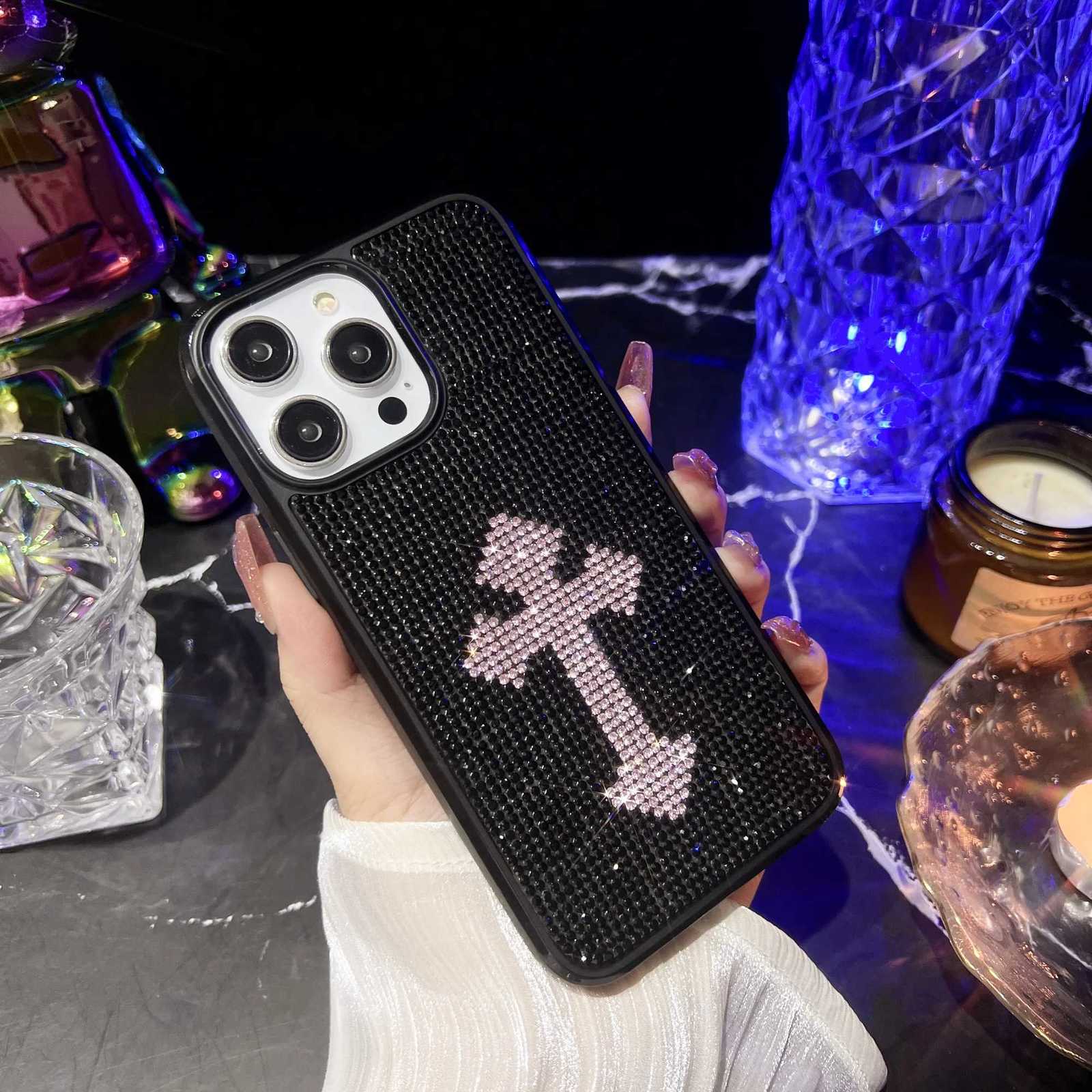Chic Luxury Bling Gothic Cross Rhinestone Case For iPhone 16 15 14 13 12 11 Pro Max Plus | Shockproof Protective CoverT260305