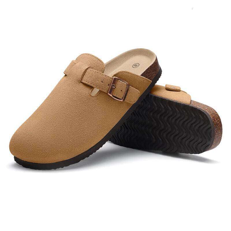 KIDMI New Suede Men Footbed Beach Outdoor Cork Nonslip Mules With Arch Support Women Clogs Slippers