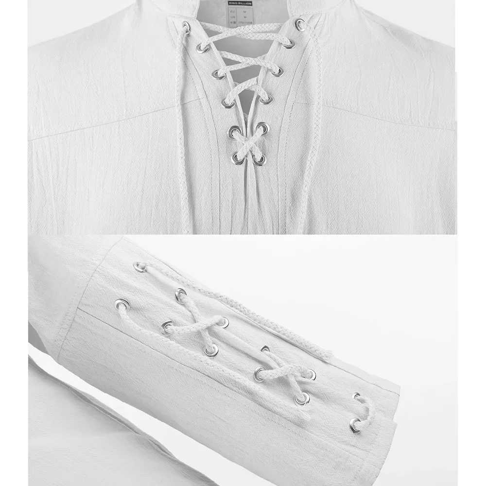Mens Casual Cotton Linen T-shirt Henley Neck Drawstring Design Tops Medieval Costume Halloween Party Vintage Stylish Tees M260305