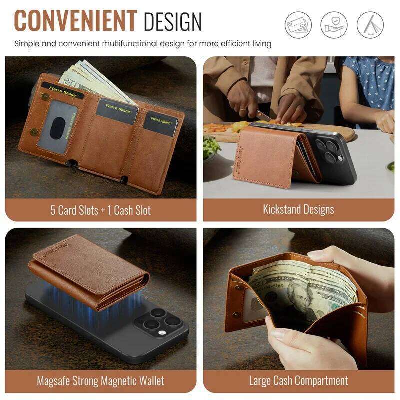 RFID Shielded Magnetic Case Faux Leather for Secure ID & Credit Card Storage, Men'S Gift, Phone Wallet C260304