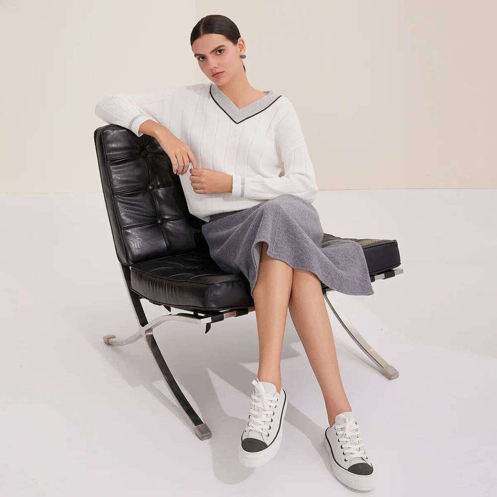 BY4521246 Women's Luxurious V-Neck Long Sleeve Sweater 100% Cotton Casual Knitted Pullover Fall Winter 2025 XJ260305