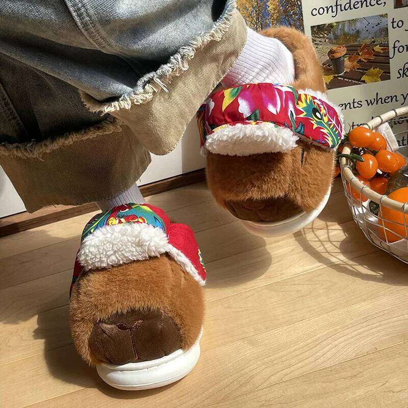 Cute Cartoon Capybara Cotton Slippers For Women Men Spring Winter Shoes Soft Plush Anti-slip Couples Home Floor Fluffy Slipper