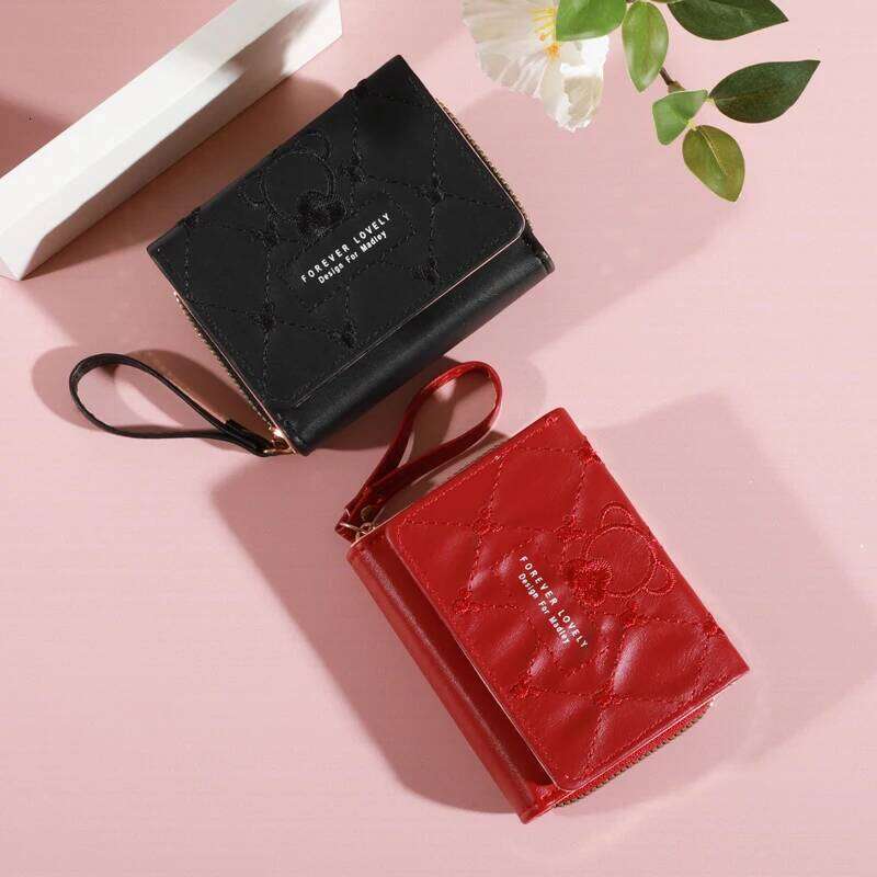 New Tri Fold Ladies Wallet with Wristlet- Snap Closure, Multiple Zip Pockets, Casual Style Credit Card Holder for Women C260304