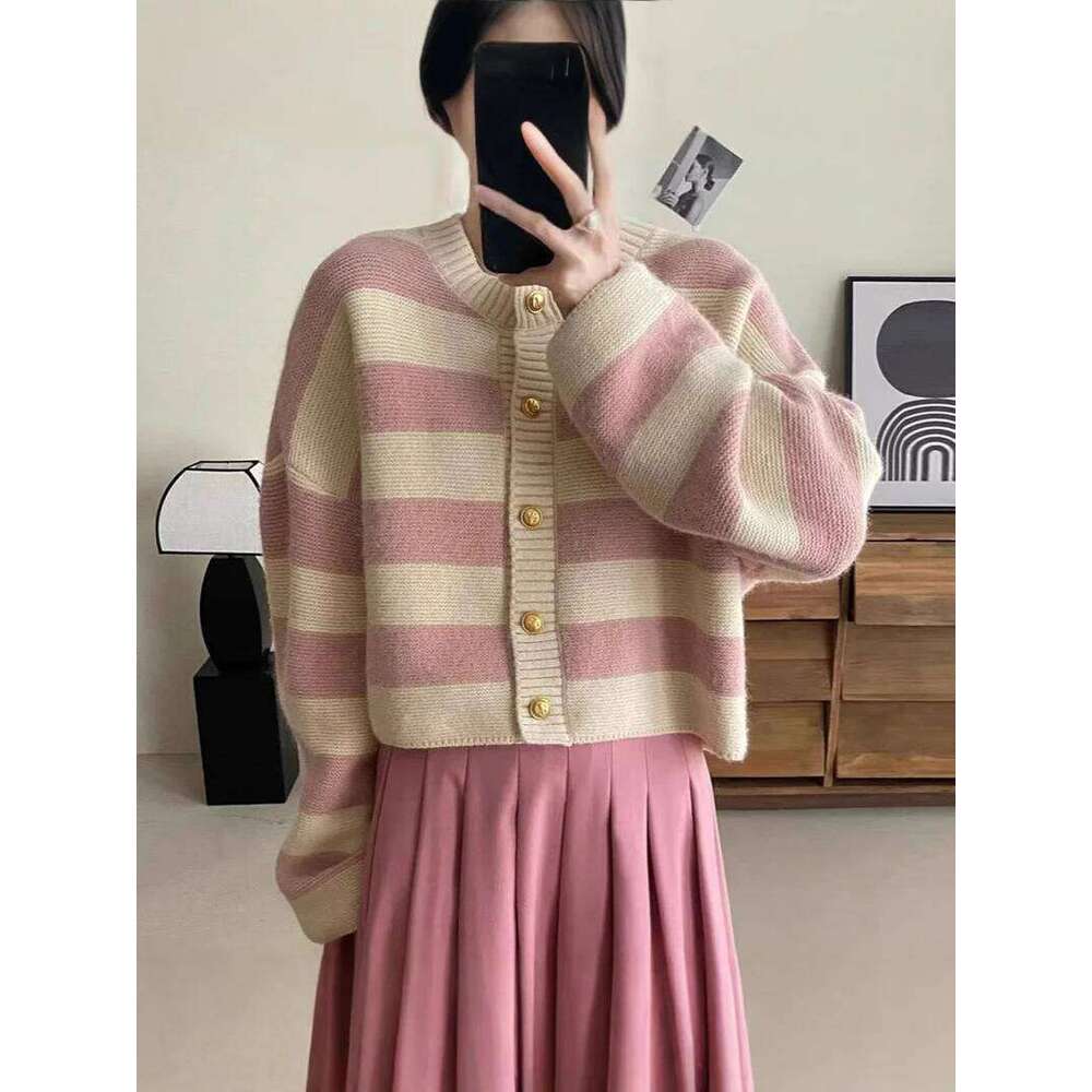 Cardigan Autumn/Winter Button Loose Sweater Jacket Women's High end Small Fragrant Striped Knitted Sweat XJ260305