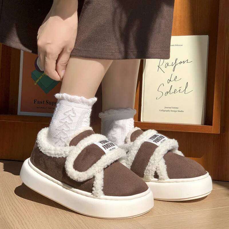 Indoor Warm Cotton Slippers For Women Winter Platform Soft Plush Thick Sole Girls Home Floor Daily Walking Fluffy Shoes