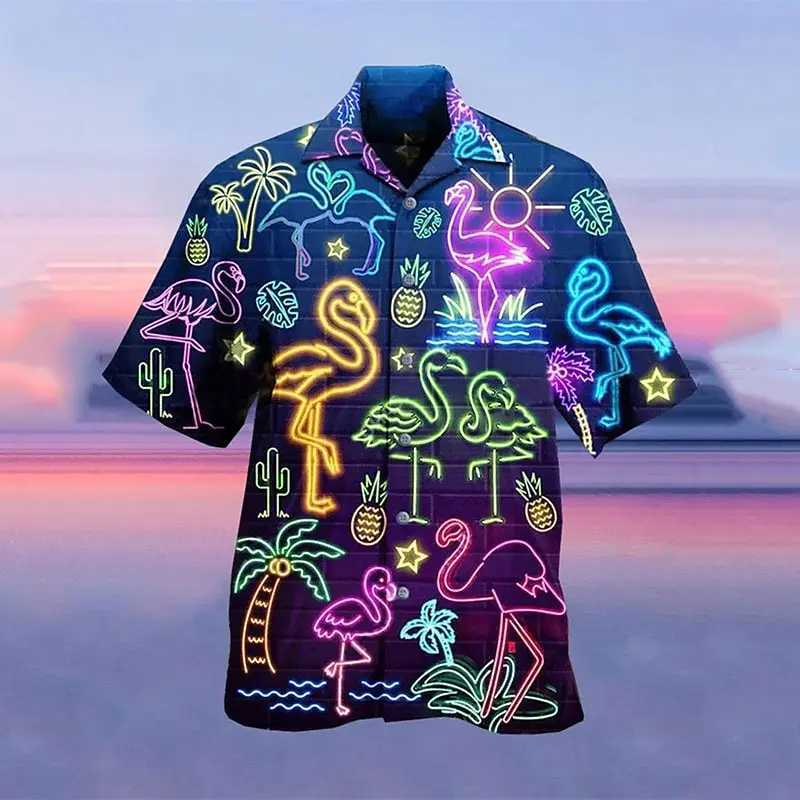 Mens shirt Hawaiian shirt camp T-shirt fluorescent 3D street casual short-sleeved cloTHing fashionable casual M260305