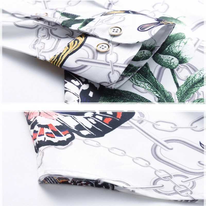 White Men Long-sleeves Printed Shirt Asian Size Loose Fit Shirts Fashion Casual Chemise Single-breasted Lapel Camisa M-7XL M260305