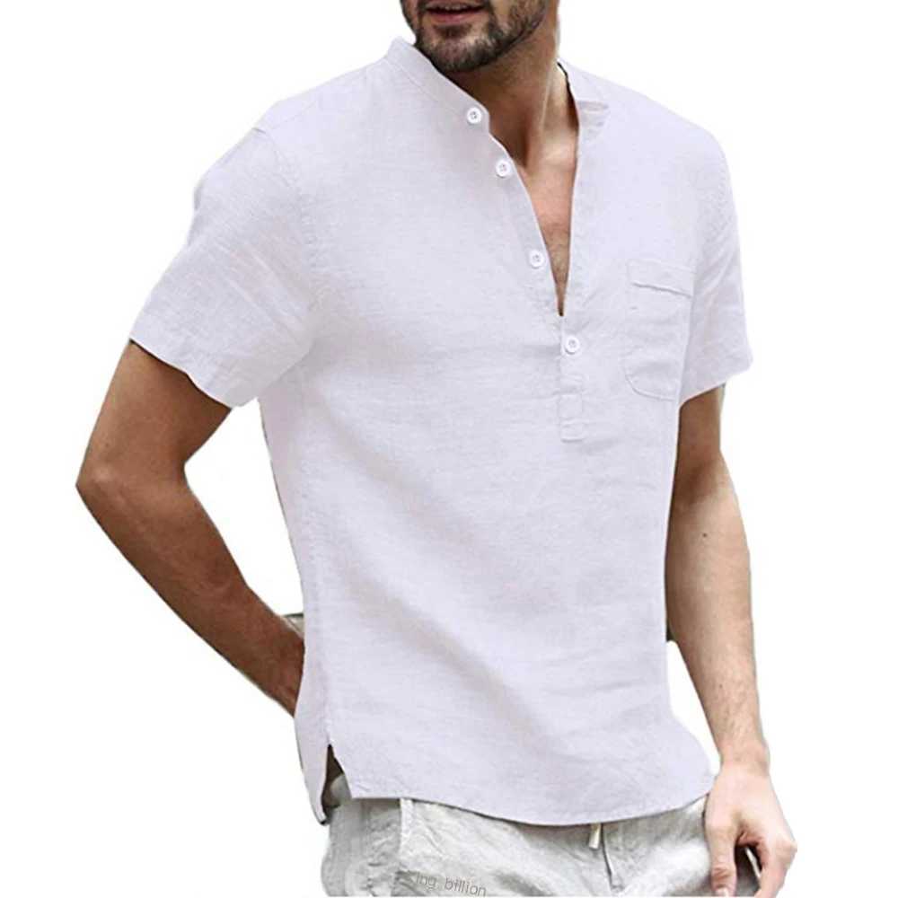 Summer New Mens Short-Sleeved T-shirt Cotton and Linen Led Casual Mens T-shirt Shirt Male Breathable S-3XL M260305
