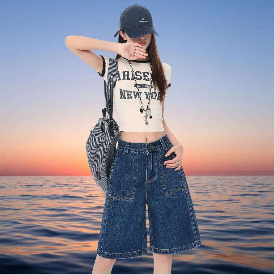 2026 Summer Women American Style Baggy High Waist Short Jeans Y2k Denim Pants Lady Blue Vintage Slacks Wide Leg Shorts XJ260305