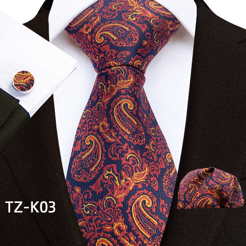 2025 floral checkered paisley artistic style men's tie pocket handkerchief cuff set H250820