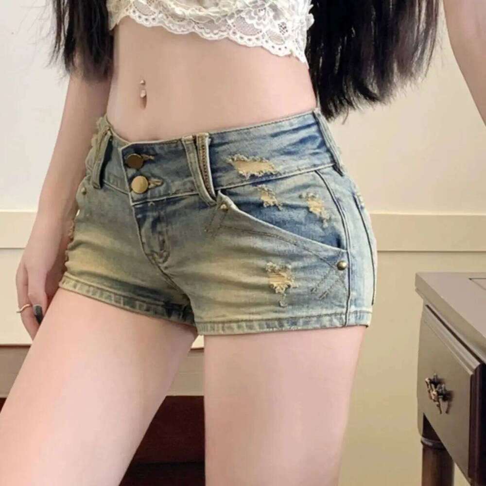 Cute Bow Embroidery Low Waist Jeans Women's Summer 2025 New Slim Straight Y2k Short Shorts Feminino XJ260305