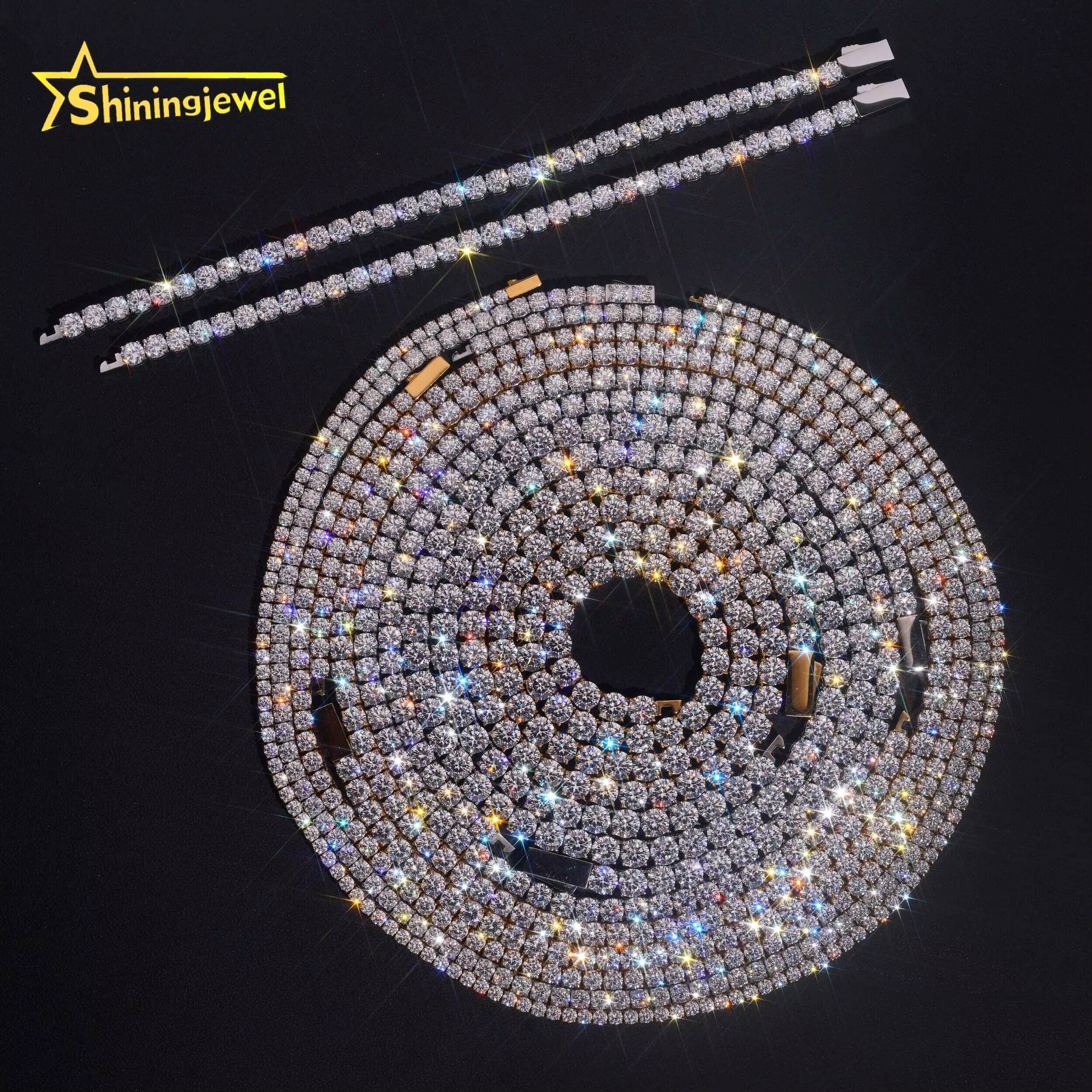 Factory Price Hip Hop 3mm 4mm 5mm 6mm Moissanite Tennis Chain Stainless Steel 316L Fashion Chain Men Women Moissanite Diamond Tennis Necklace