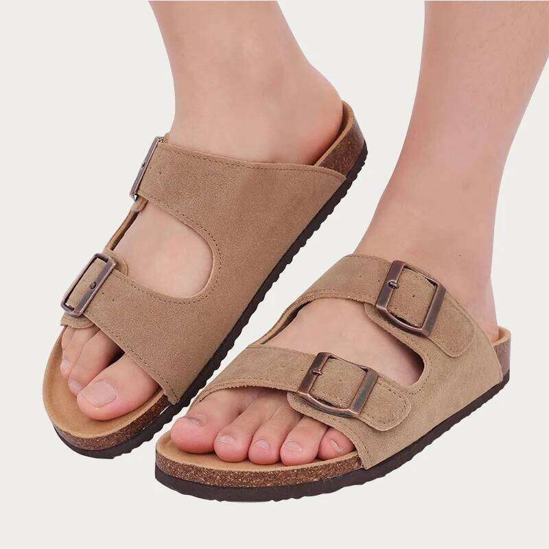 Kidmi Classic Suede Fashion Arizona Outdoor Clogs With Double buckle Cork Insole Antiskid Slippers