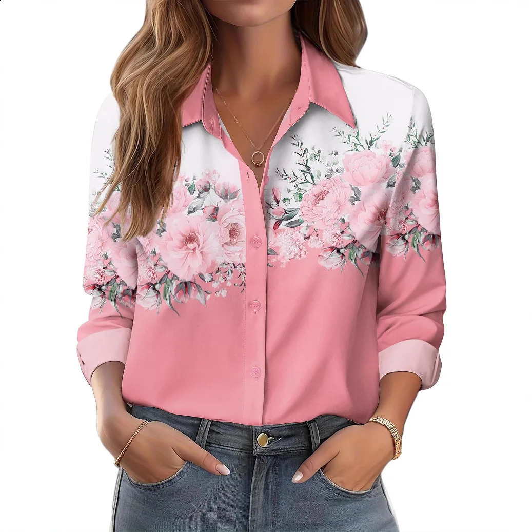Spring Womens Red LongSleeve Printed Shirt Blue SingleBreasted Collared Shirts 2026 Collection 260228