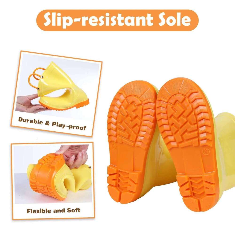 Kidmi Children Girls And Boys Outdoor Non-slip Rubber Rain Shoes Cute Easy Clean Kids Waterproof Boots With Handles