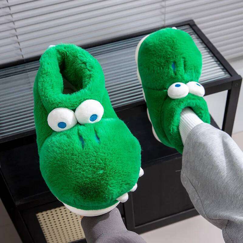 Winter Warm Shoes Woman Men Indoor Fluffy Slippers Cute Cartoon Crocodile Thick Sole Soft Plush Couples Home Floor Snow Boots
