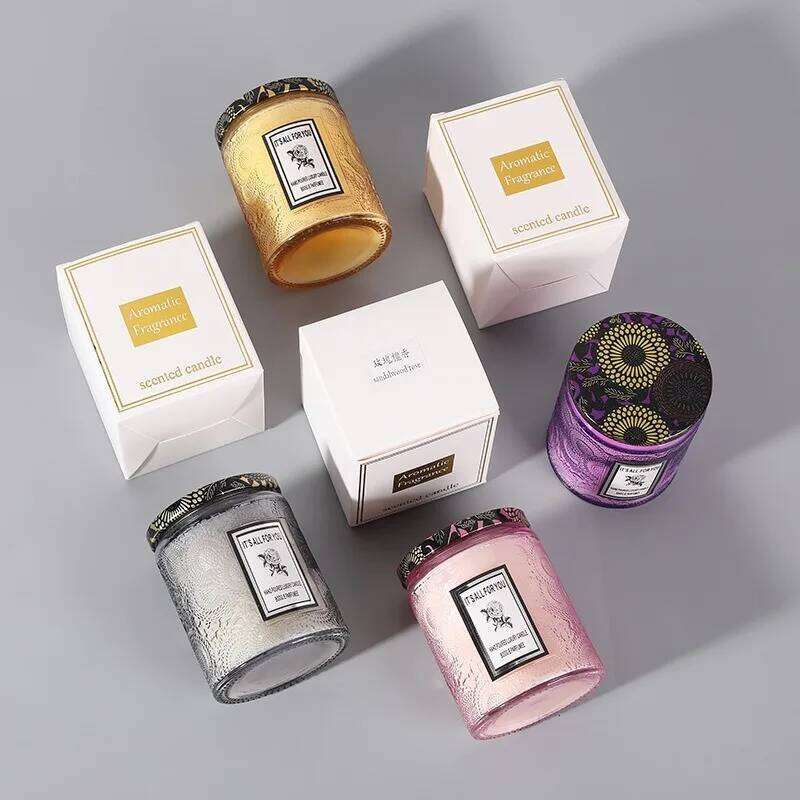Soy Wax Candle Smokeless Aromatherapy Embossed Fragrance Glass Cup Home Decor Birthday Party Gift W260304 W260305