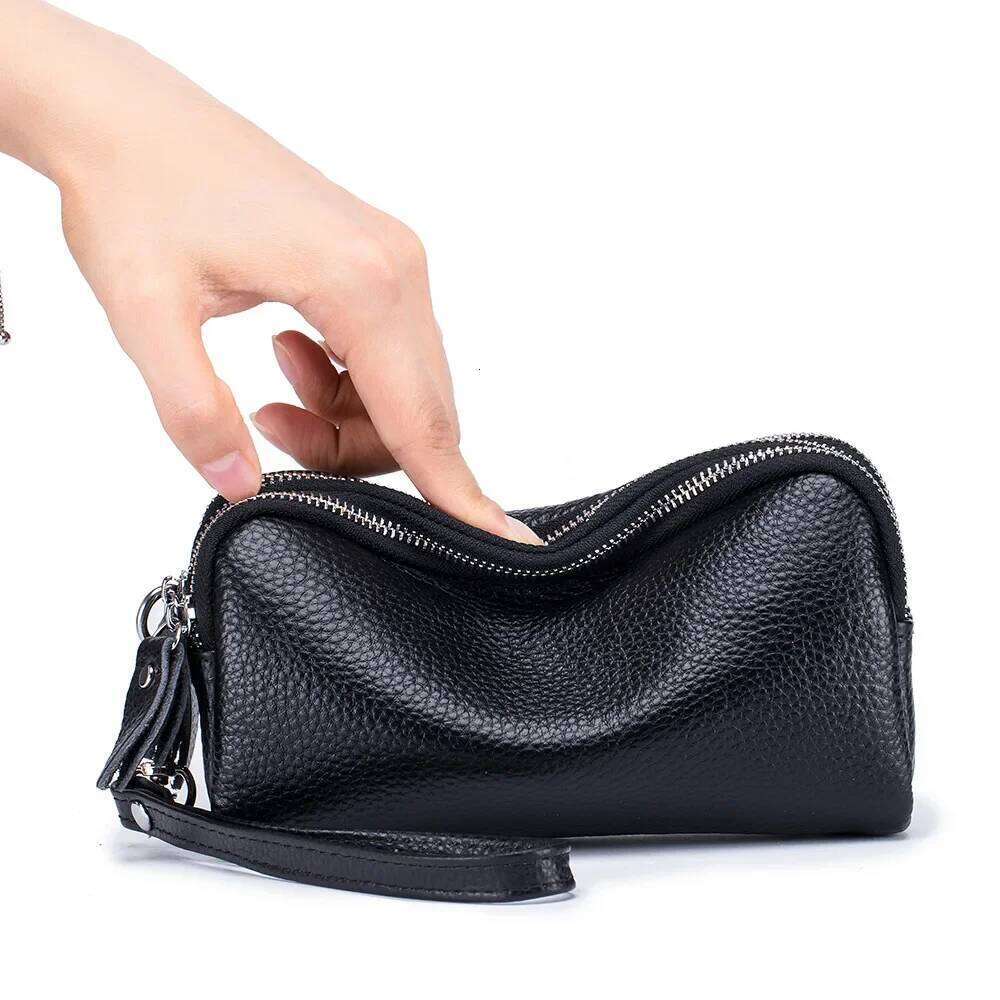 Women Long Wallet Genuine Leather 3-Layer Zipper Purse Large Capacity Wristlet Clutch Wallets Phone Bag Money Purses C260304