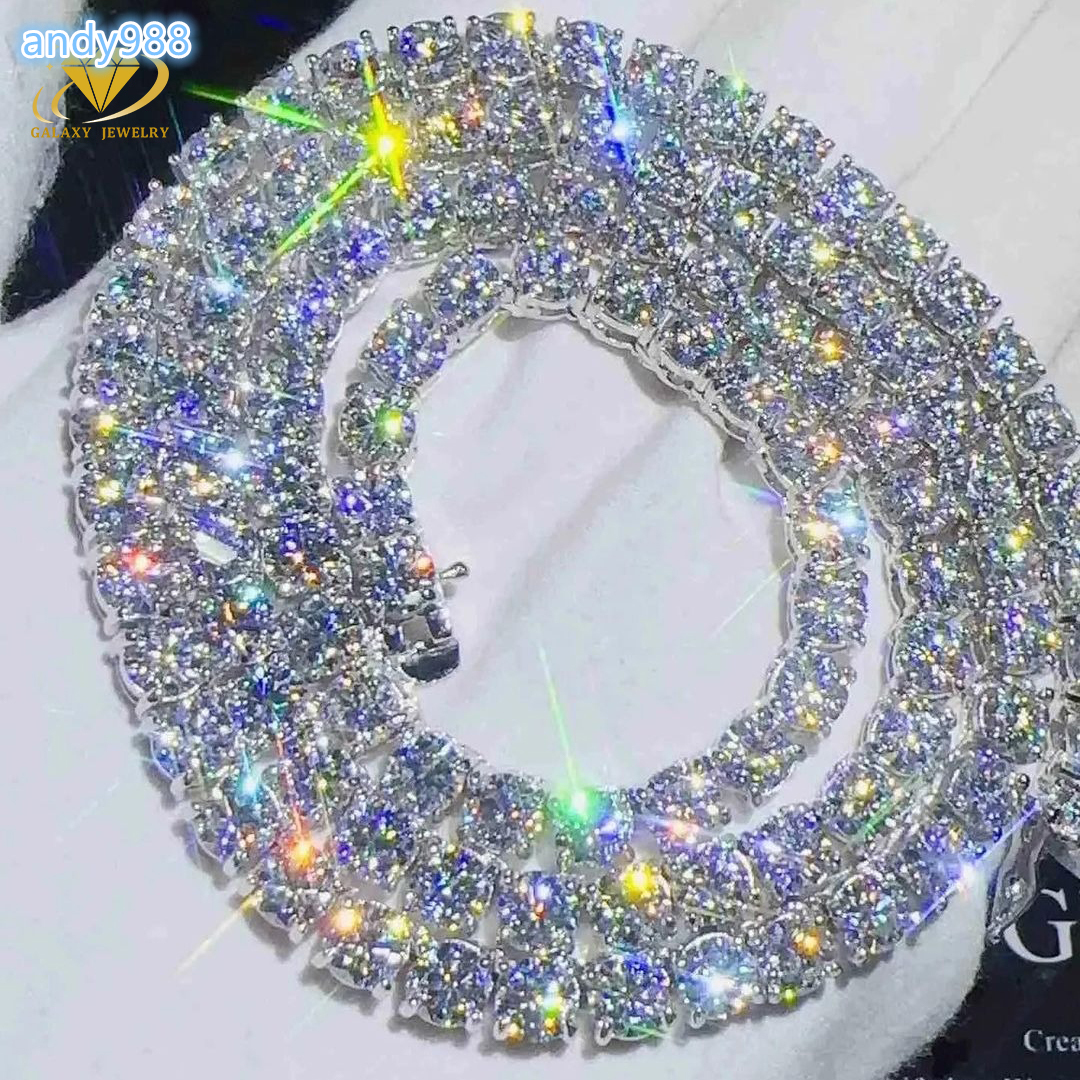Hip Hop Fine Jewelry White Gold 925 Sterling Silver VVS Moissanite Diamond Cluster Tennis Chain Bracelet Necklace With GRA