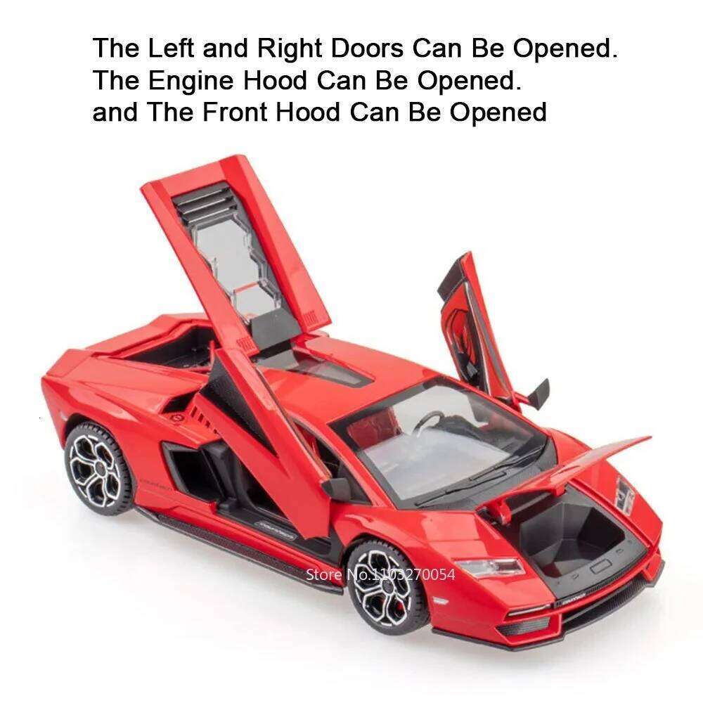 1:24 Countach LPI 800-4 Revuelto Car Alloy Toys Model Diecast Sportscar Doors Opened Pull Back Sound Light Rubber Tires Kid Gift C260305