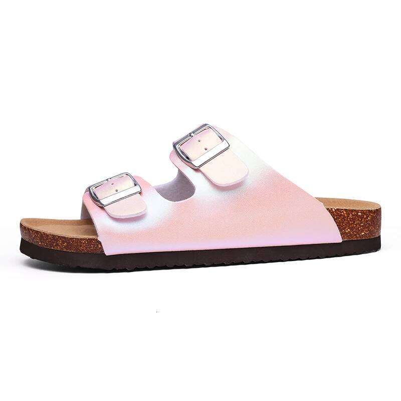 Kidmi Fashion Women Flat Design Gradient Beach Strap Adjustable Buckle Casual Cork Home Summer Sandals