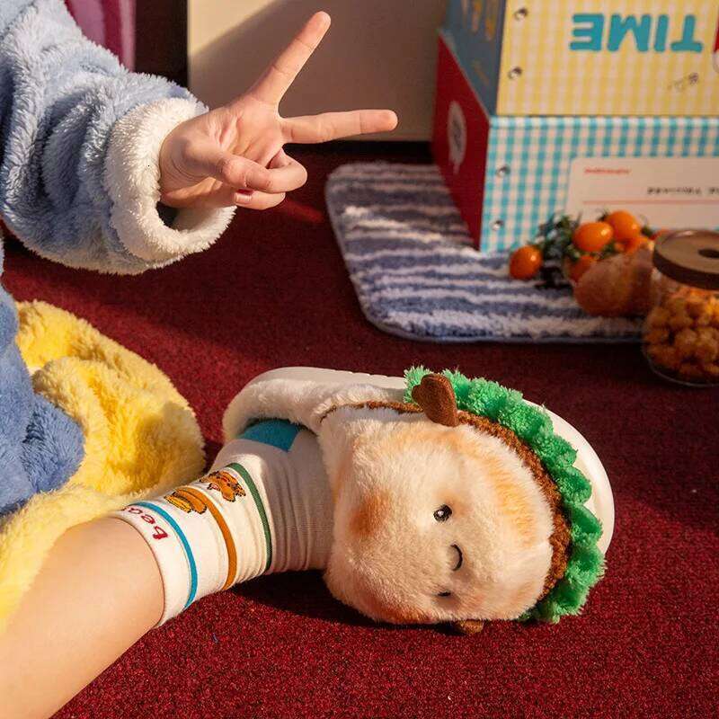 Cute Cartoon Fluffy Slippers For Women Men Autumn Winter House Shoes Warm Plush Anti-slip Furry Fries Couples Home Cotton Slides