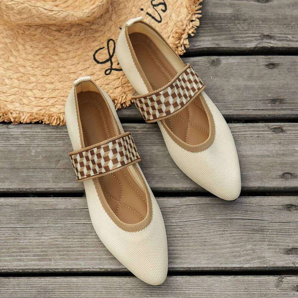 Knitted Color-block Women's Flat Dressy Ballet Flats Casual striped straps Pointed Toe Loafers Female Daily Shoes Big Size