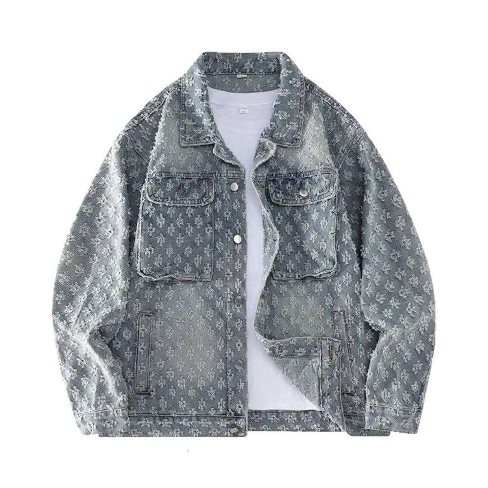 European Style Hot-Selling High Street Fashion Retro Distressed Washed Jacquard Denim Trendy Shirt Coat Spring Autumn Jacket