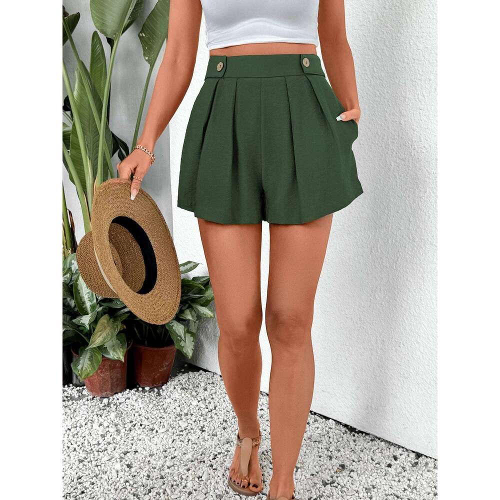 2025 Europe and the United States summer hot selling new solid color casual loose high-waisted shorts women XJ260305