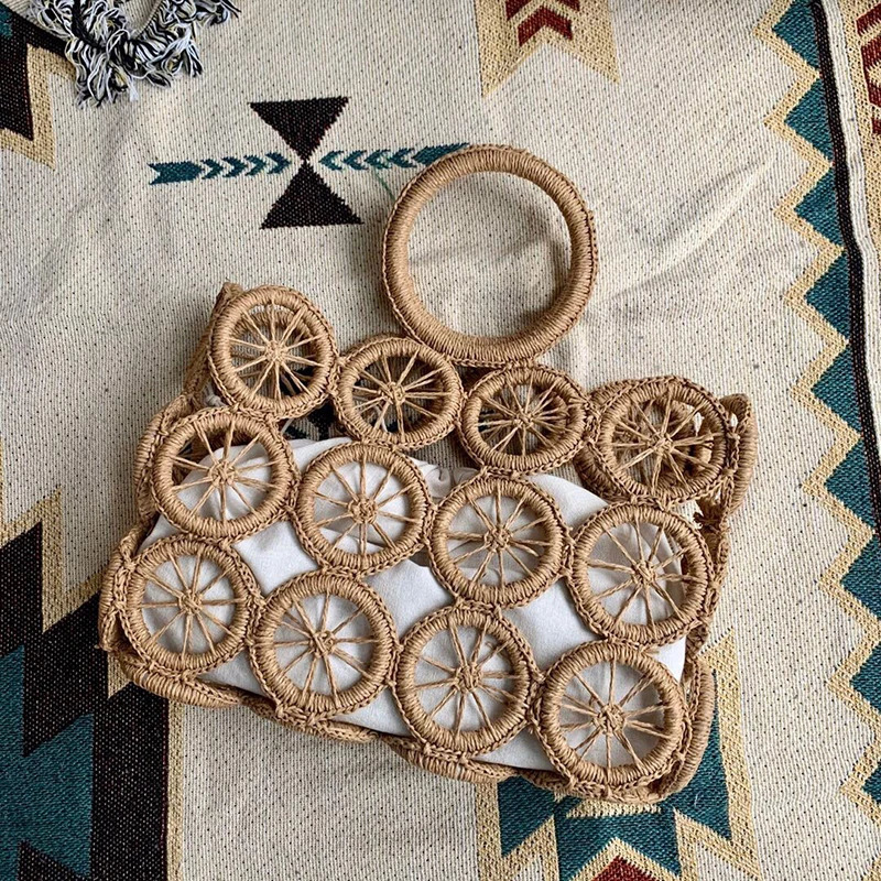 Fashion Rattan Hollow Straw Bags Wicker Woven Women Handmade Handbags Summer Beach Travel Shoulder Bags Casual Lady Bali Purses 260303