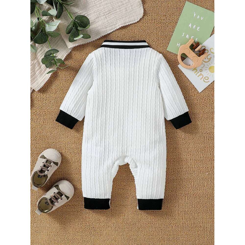 Baby Boys Autumn Solid WhiteTurn-down Collar Casual Daily Jumpsuit With Button For Newborn-18M Clothing Wear Z260304