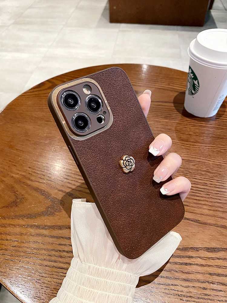 Luxury Suede Leather Metal Camellia Phone Case For iPhone 16 15 14 13 12 11 Pro Max X XS XR 16 Plus | Premium Fashion CoverT260305