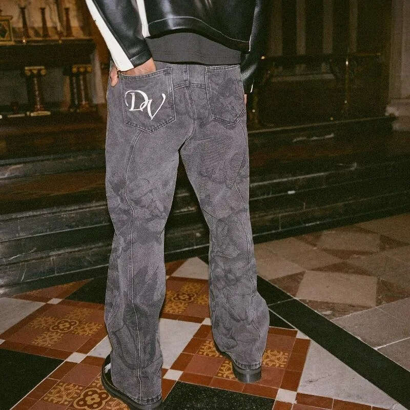 Men's Jeans Vintage Baggy Angel Cupid Pattern Men Women Trousers High Street Hip Hop Streetwear Unisex Casual Straight Leg Men's Clothing