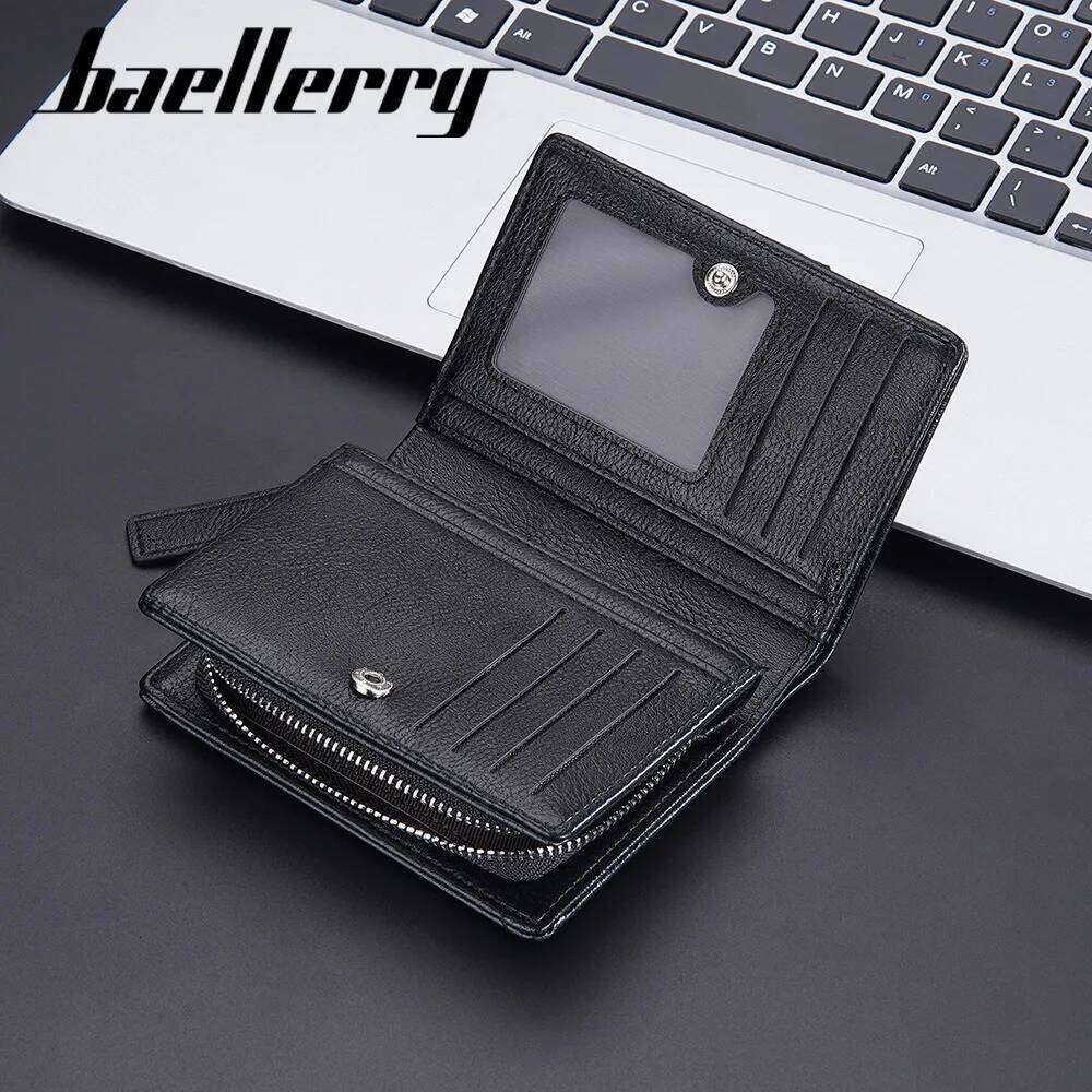 Baellerry Men's PU Wallet, Small & Large Capacity, 10 Slots + Transparent Clamp, Durable Lining, Easy Access Design C260304
