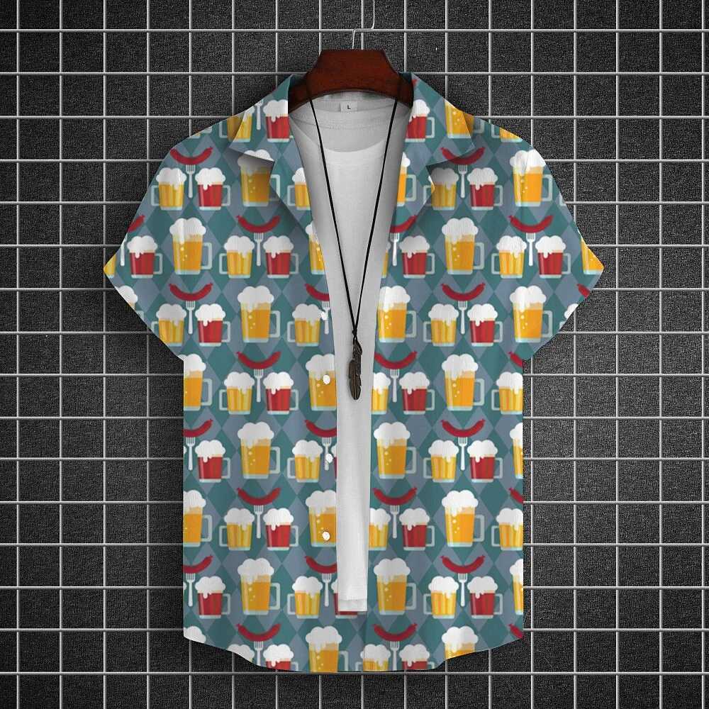 Mens Hawaiian Shirts 3D Print Intensive Beer Graphic Fashion Button Short Sleeve Lapel Streetwear Hawaiian Blouse Shirt for Men a09 M260305
