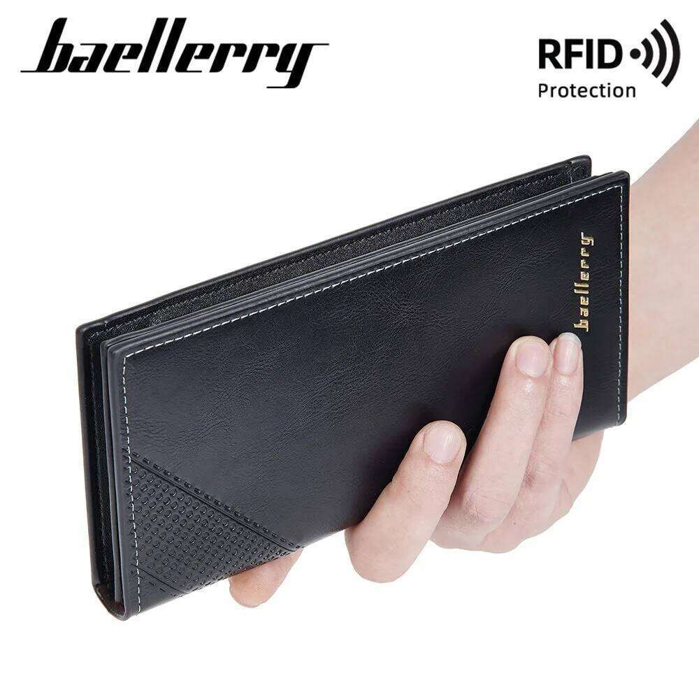Anti-Theft Suit Wallet, Men's Long RFID Protected PU Leather with 15 Slots Business Essential C260304