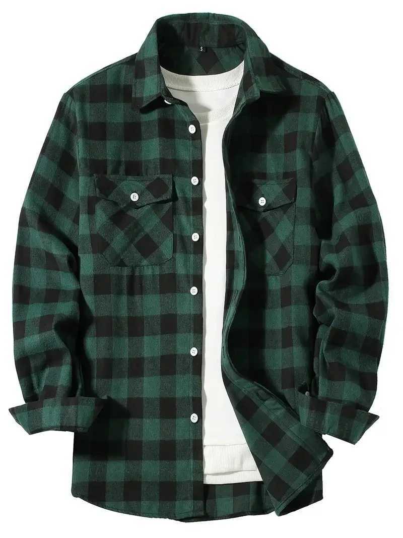 Spring and Autumn Fashion Cotton Long SLeeve Mens Shirt New Brushed Red Plaid Business Leisure Fit Flannel No M260305
