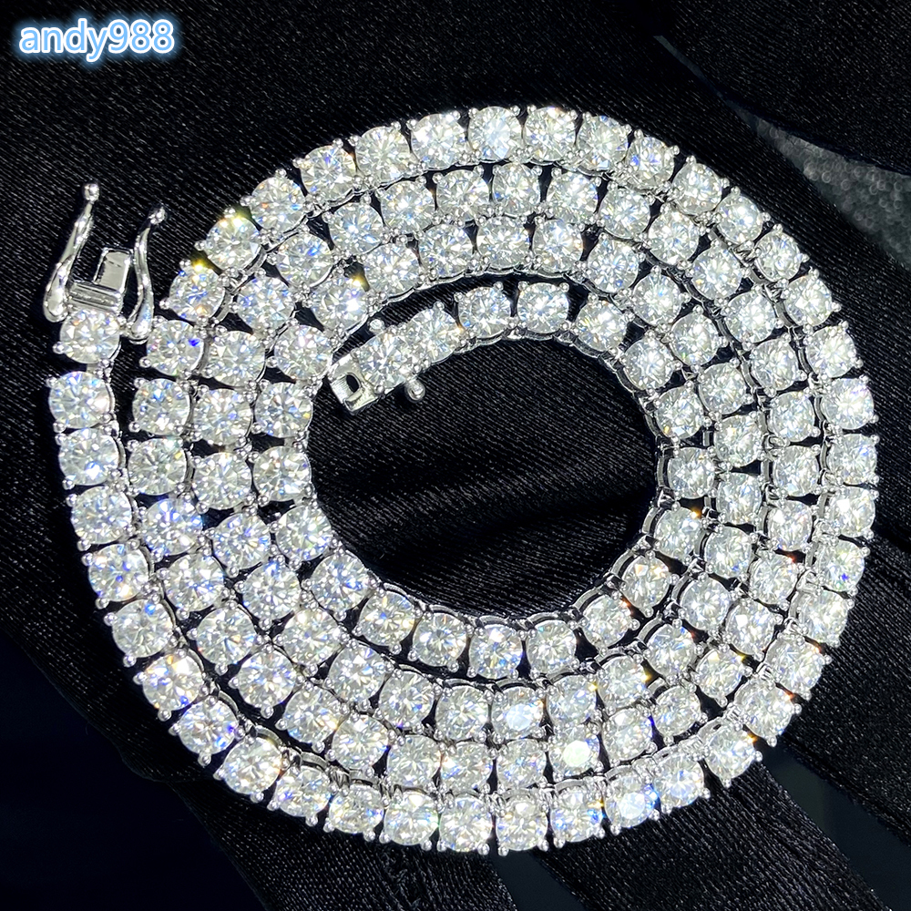 Fast Shipped Hip Hop Style 925 Sterling Silver Tennis Chain Necklace Women Iced VVS1 Moissanite Diamond Choker 3 4 5MM for Men