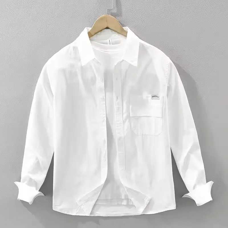 2026 Spring Autumn New Simple Cargo 100 Cotton Long Sleeve Shirt for Men Clothing Solid Color Turn-down Collar Versatile M260305