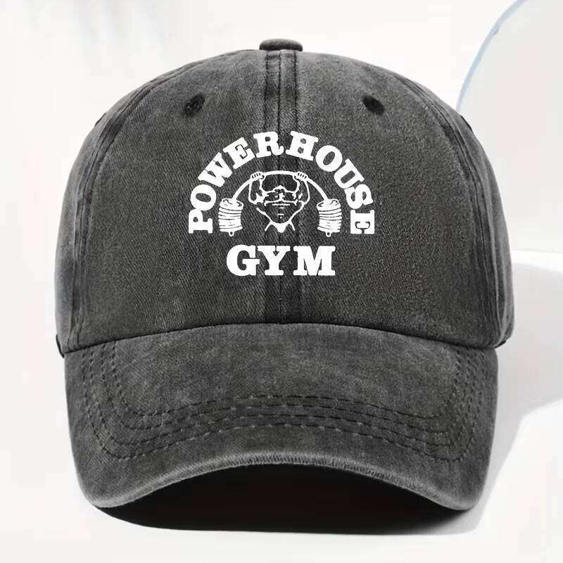Unisex POWERHOUSE GYM printed vintage washed baseball capadjustable design suitable all seasons for outdoor and daily wear Y260304