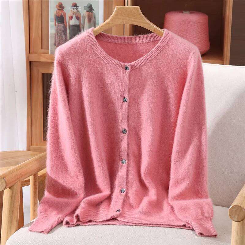 New Women 100% Mink Cashmere O-Neck Buttons Cardigan Autumn Winter Soft Warm Cable Kint Sweater Casual Long Sleeve Tops XJ260305