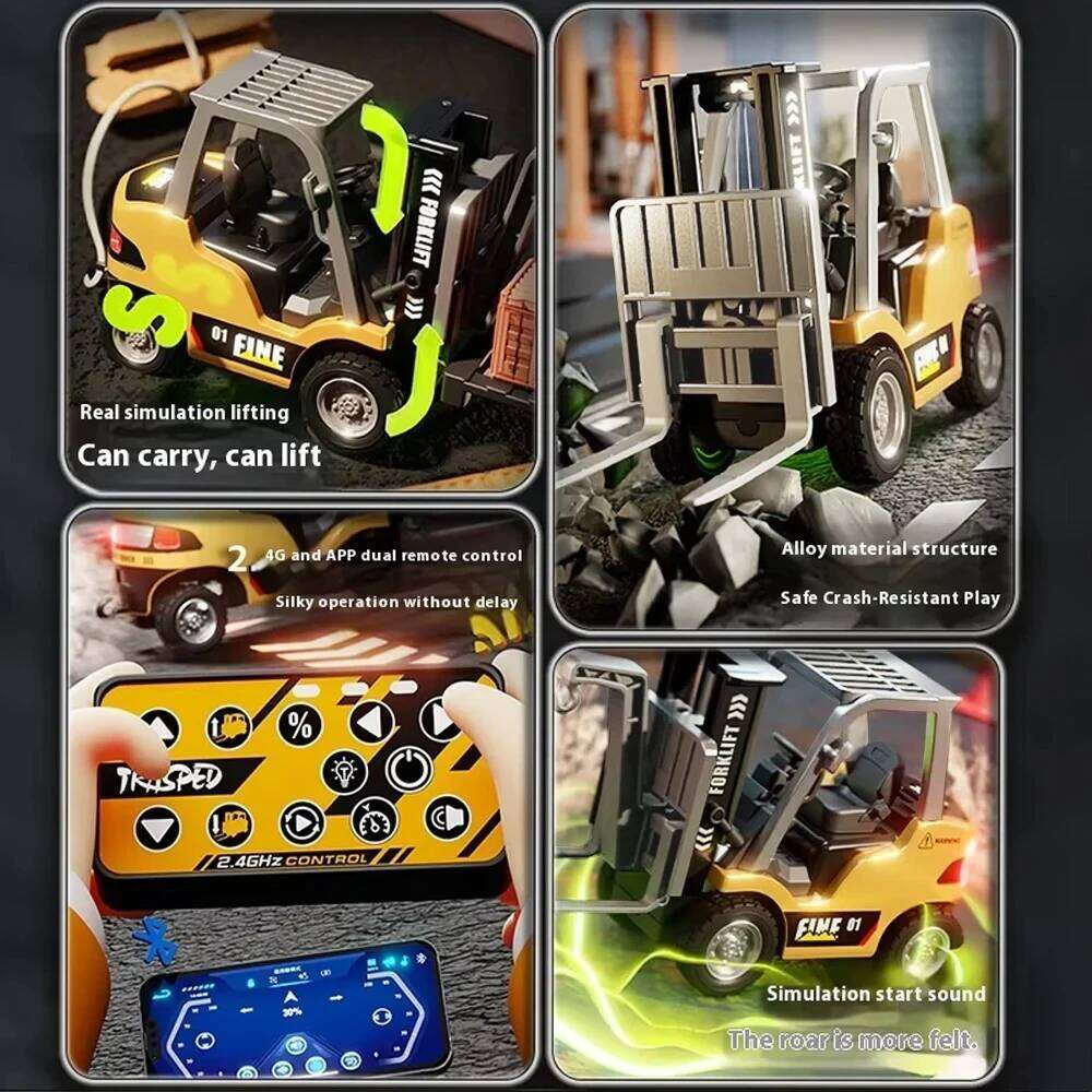 1:64 RC Truck 2.4G Mini Alloy Forklift with Music Construction Engineering Vehicle Desktop Model Toy Kid Christmas Gift Z260304