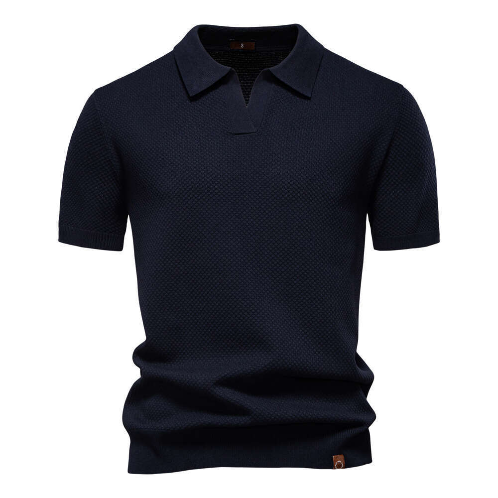 2026 Summer High-Quality European Size Pineapple Pattern Woolen Shirt for Men, Business Seagull Collar Men's Short-Sleeve Sweater Polo