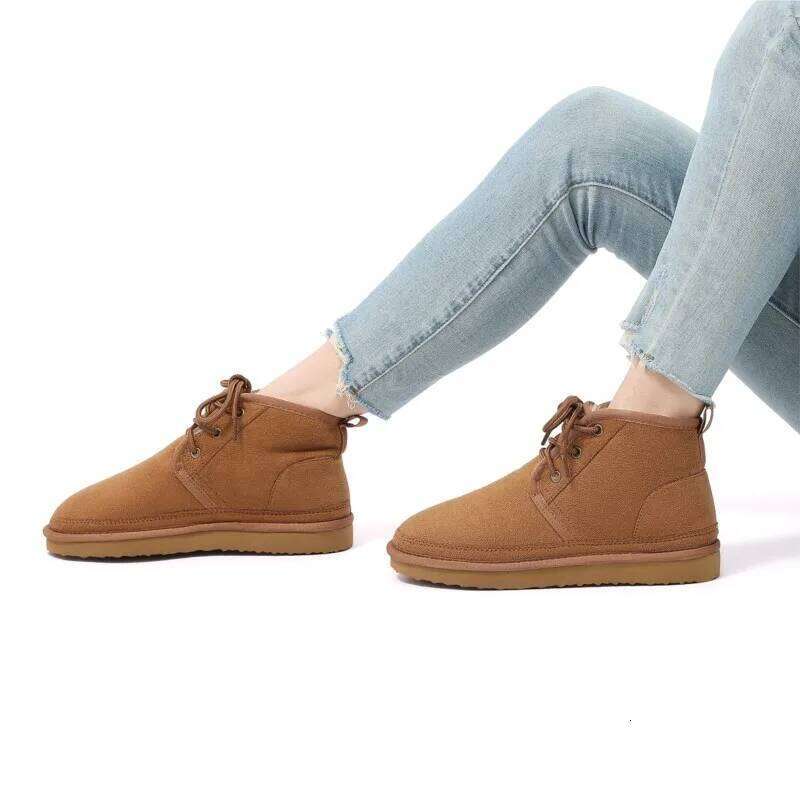 Kidmi New Winter Cozy Soft Soled Cotton Outdoor Keep Warm Non-slip Fur Lined Laces Short Ladies Snow Boots For Women