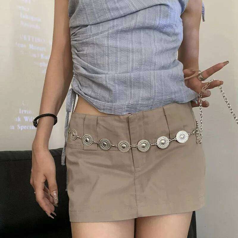 Vintage Punk Metal Chain Waist Belt for Women Sun Moon Butterfly Gothic Hip Hop Dress Jeans Waistband Long Fashion Accessory S260304