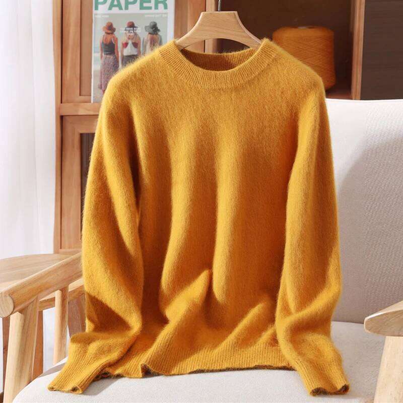 Women's O-Neck Casual Loose Exquisite Soft Warm 100% Mink Cashmere Sweater Autumn Winter Pullover Fashion Solid Clothing Tops XJ260305