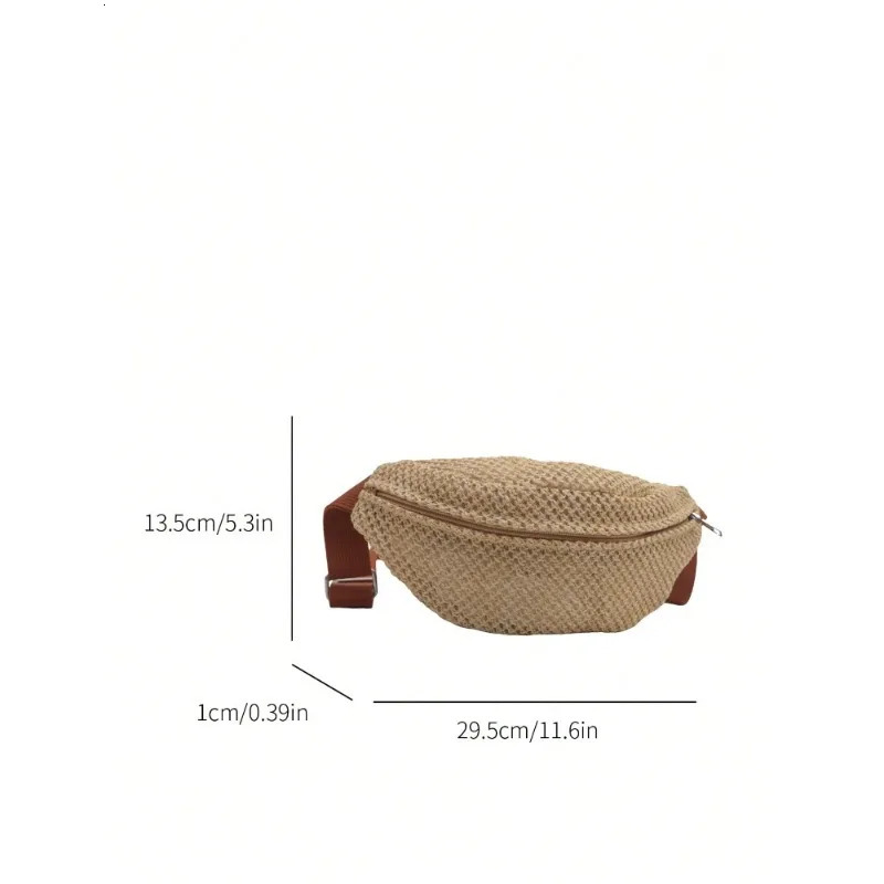 Woven Crossbody Bag Light Bohemian Waist Bag with Zipper Breathable Fabric Lining Golden Hardware Beige Brown Leather Bag 260303
