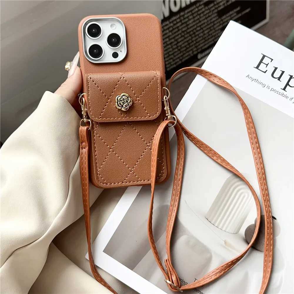 Luxury Flower Leather Wallet Phone Case For iPhone 16 15 14 13 12 11 Pro Max XS Max XR 7 8 Plus | Crossbody Lanyard Card Bag CoverT260305