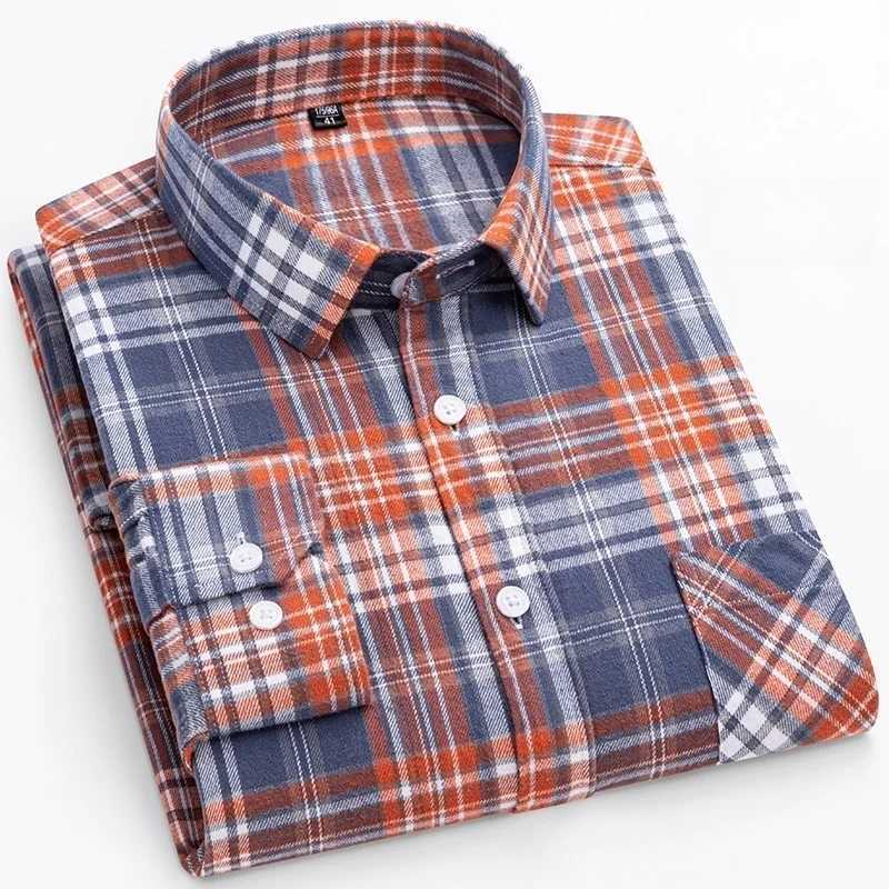 New Plaid Flannel Shirts For Men Long Sleeve 100Cotton Fashion Casual Soft Standard-Fit Man Blouse Clothes Oversize 10XL 11XL M260305