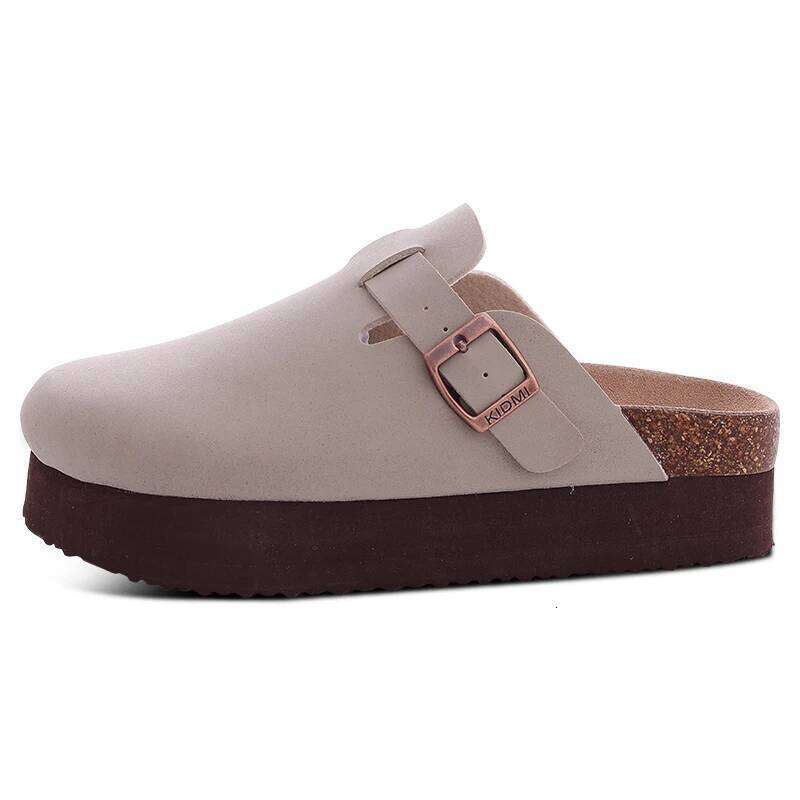 Kidmi Fashion Suede Mules Cork Platform Men's Clogs Slippers Outdoor Soft Heeled Sandals With Arch Support